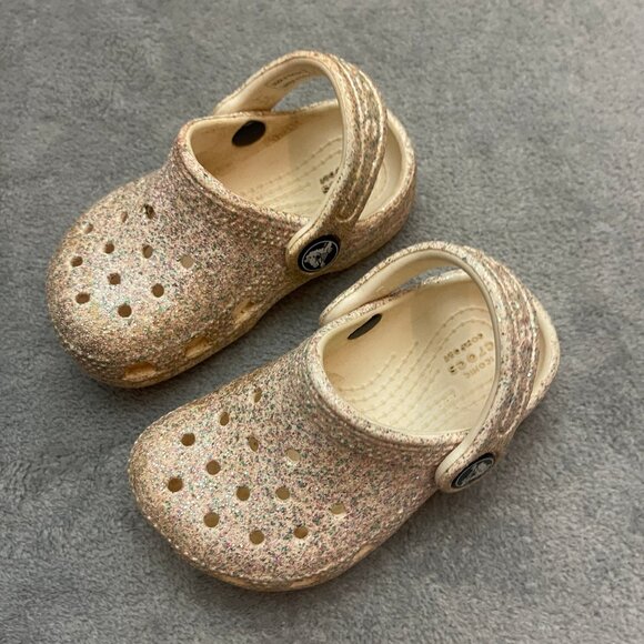 Crocs Baby Toddler Pink Glitter Slip On Shoes C5 Girls - Picture 2 of 7